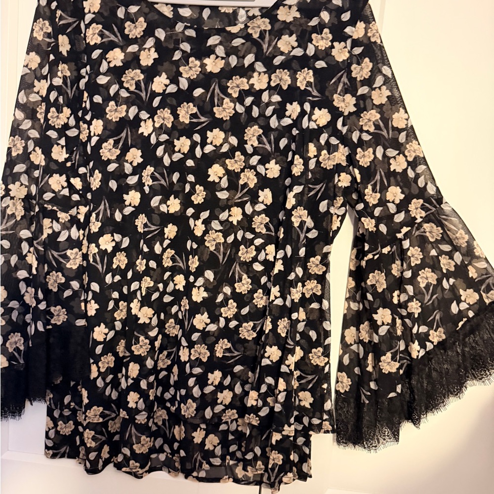 Alfani Black and Cream Floral Blouse
